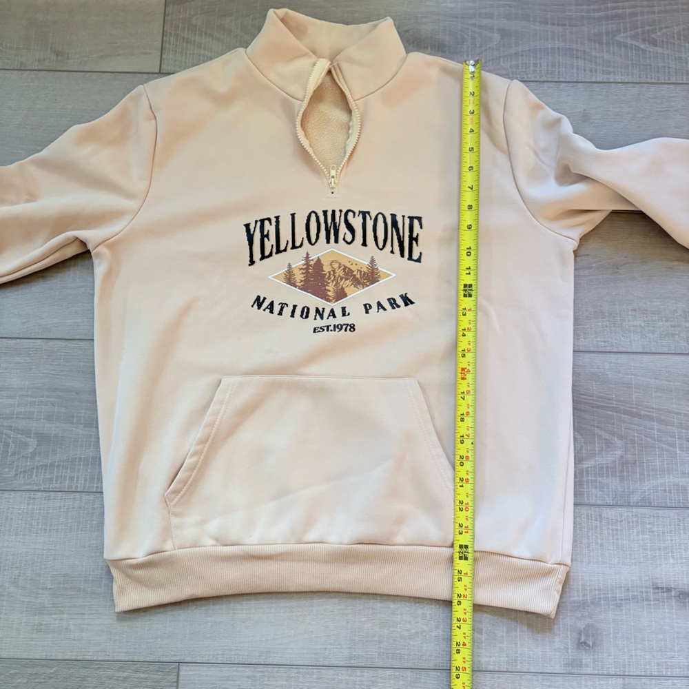 Yellowstone National Park Beige 1/4 zip Sweatshirt - Picture 4 of 5
